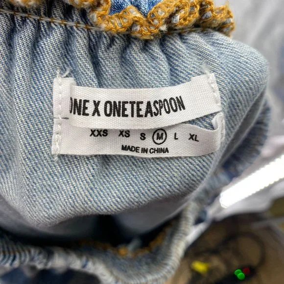 One X Oneteaspoon Lead rose mini dress size medium off on shoulder denim - Picture 10 of 12